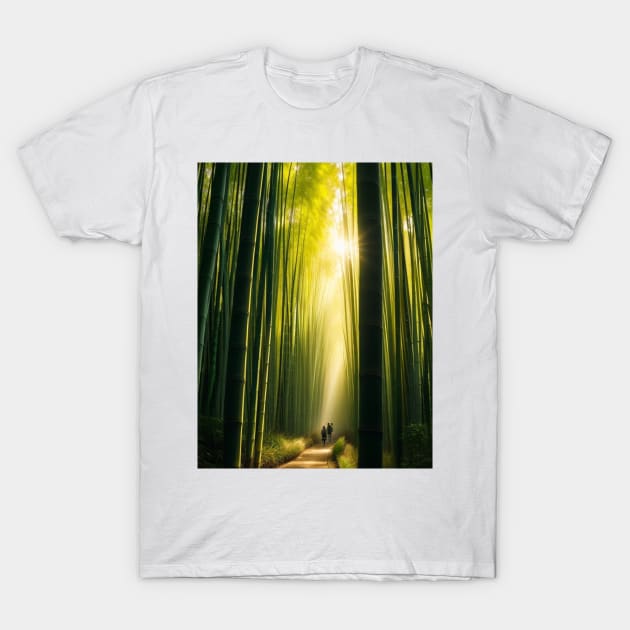 Hiking in a serene bamboo forest in the early morning light. T-Shirt by MeriemBz